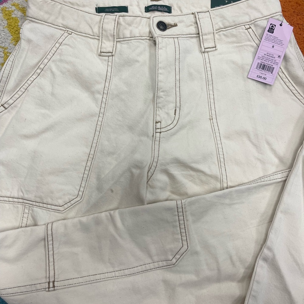 Cream High-Waisted Pants Cargo Pants